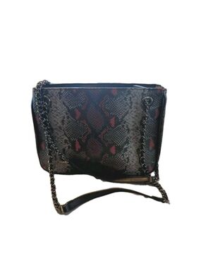 Snake-Print Chain Strap Crossbody Bag - Black & Red Accent